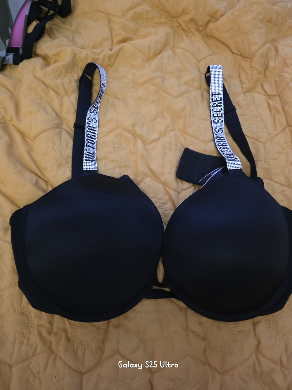 Victoria's Secret Black Bra with Rhinestone Logo Straps